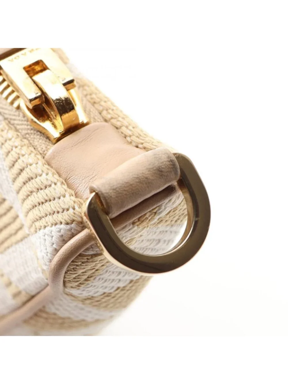 Prada Shoulder Bag Triangle 2-Way Beige White Canvas Leather Logo - Picture 7 of 8